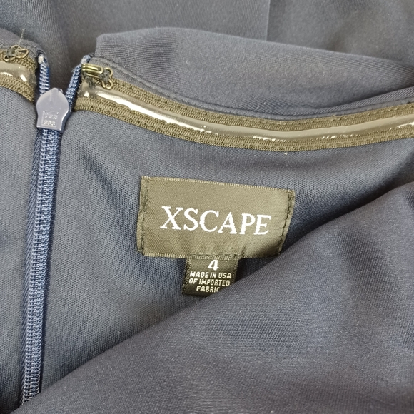 Xscape Cocktail Midi Dress Size 4 Ruffle Scuba Off the Shoulder In Midnight - Picture 4 of 16